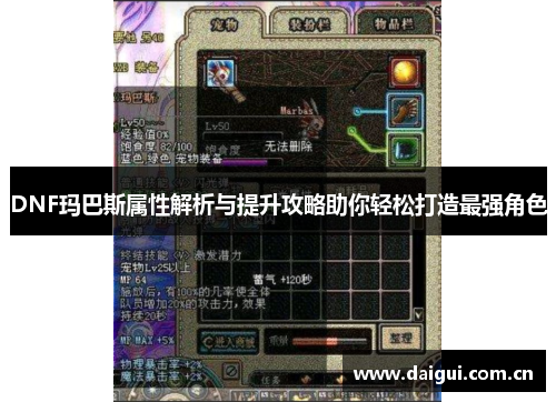 DNF玛巴斯属性解析与提升攻略助你轻松打造最强角色