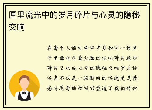匣里流光中的岁月碎片与心灵的隐秘交响